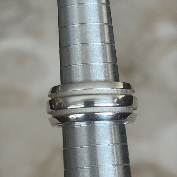 Tiffany & Co. Vintage Atlas 925 Sterling Silver Double Groove Heavy Band Ring - Picture 9 of 9